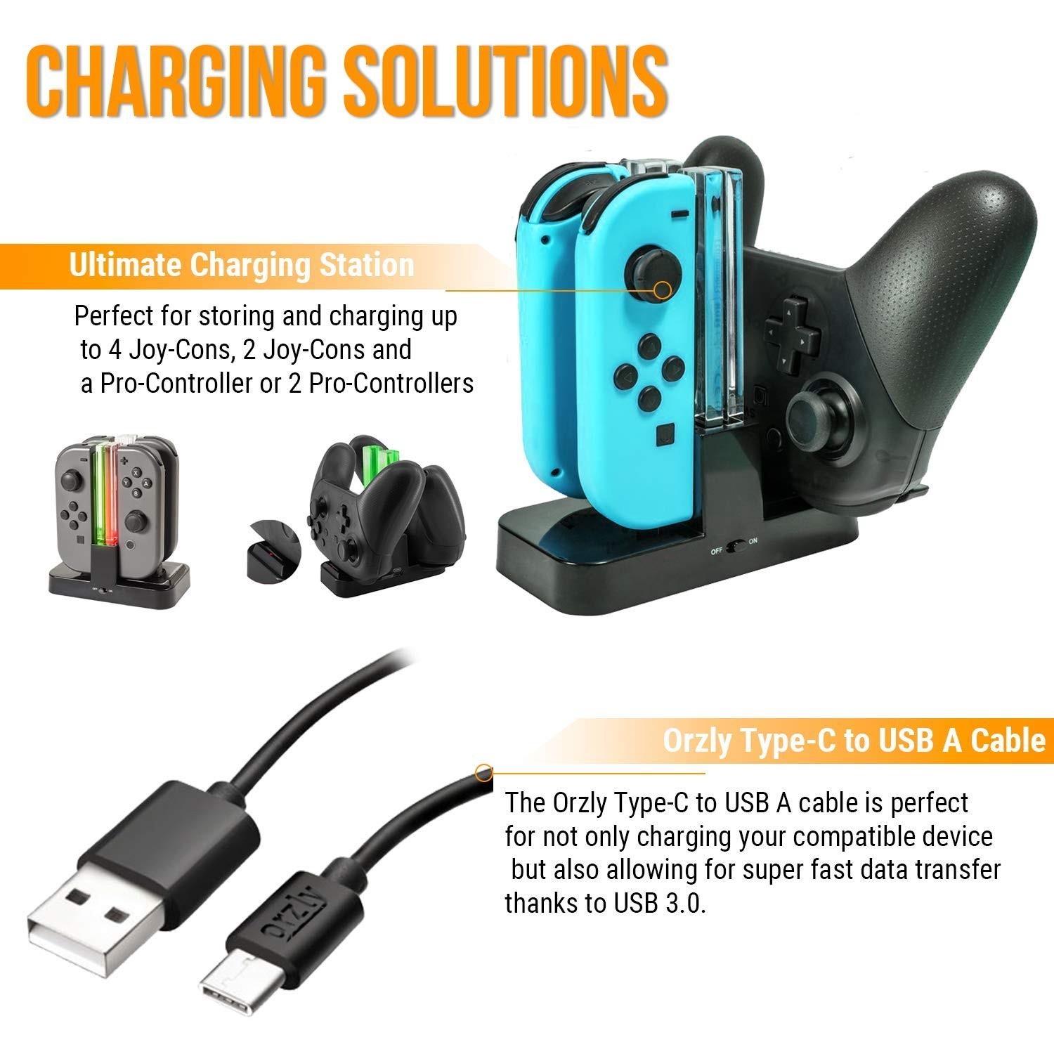 Nintendo Switch Accessory Bundle Kit - Case, Screen Protector, Joy-Con Grips & W