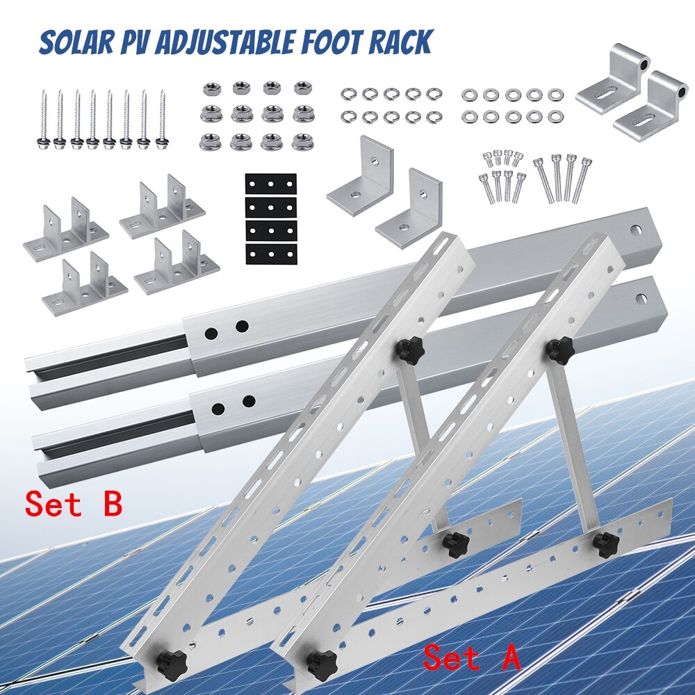 Set Adjustable Rack Solar Panel Stand Tilt Mount Brackets Portable Roof RV Boat