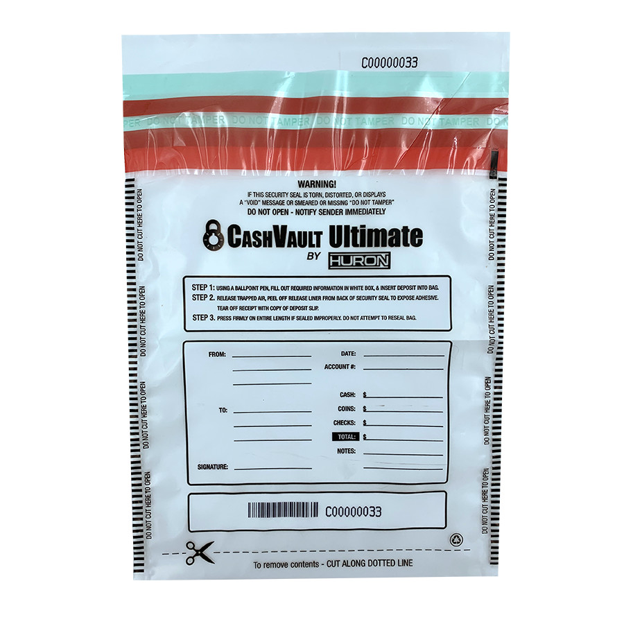 Huron Level 4 Tamper Evident Bags 12x16" 100 Count Cash Deposit Bags  HASZ0063