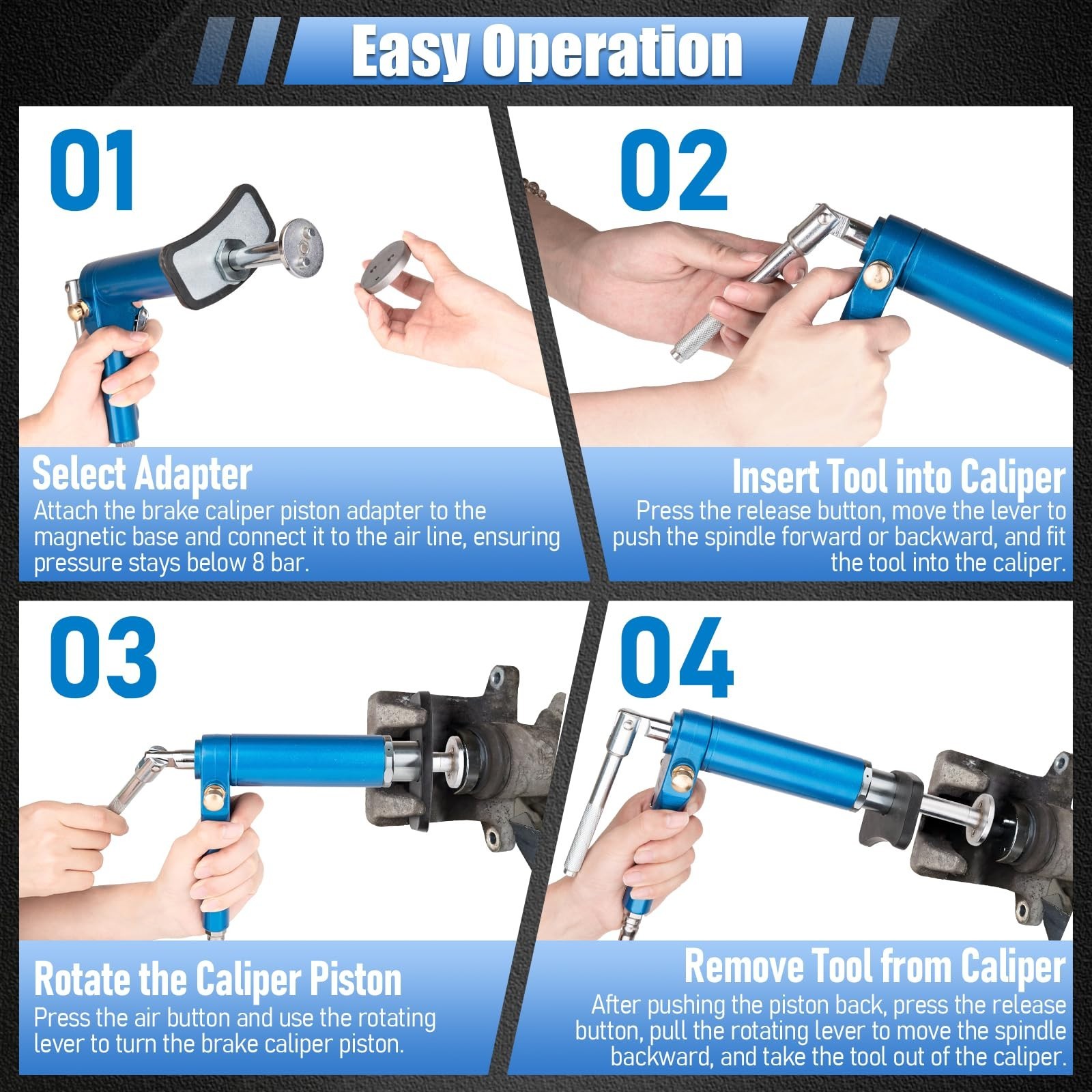 23PCS Pneumatic Brake Caliper Tool Kit, Air Brake Piston Wind Back Set for Auto