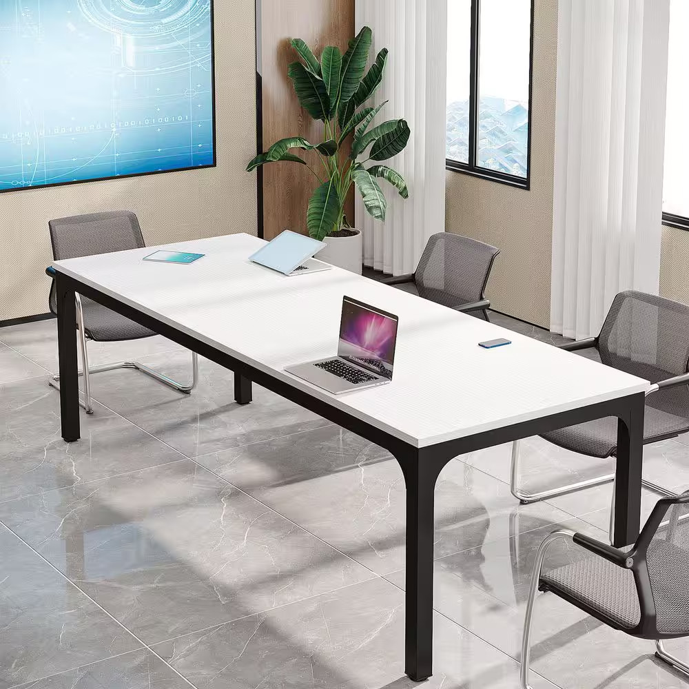 Moroni 78.7 In. White and Black Wood Computer Desk, Rectangular Conference Table