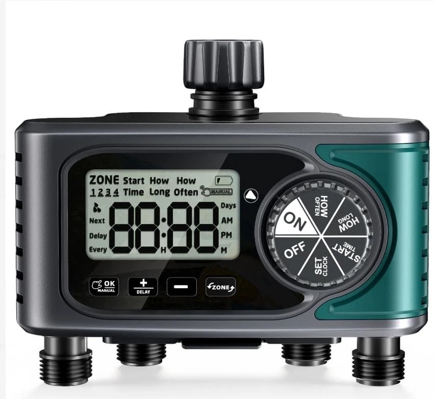 4 Zone Sprinkler Timer Outdoor Hose Faucet Programmable Water Timer Rain Delay