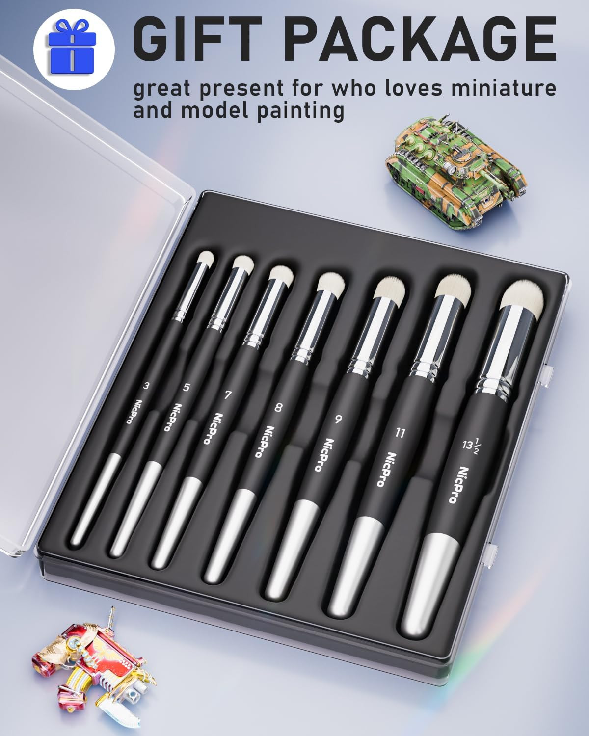 Nicpro Dry Brush Miniature Painting, 7 Sizes Professional Acrylic Drybrush Set w