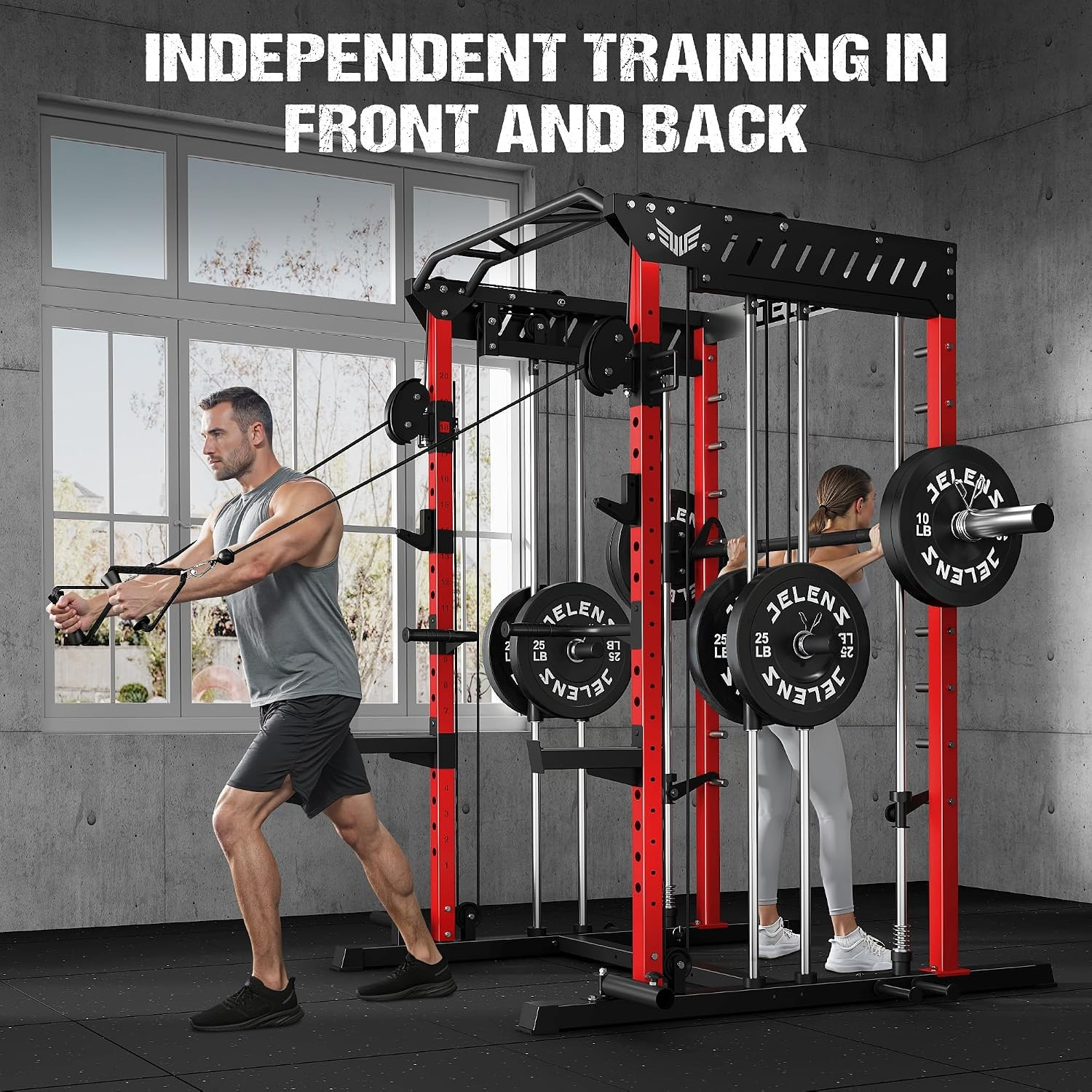 JELENS M21 Smith Machine, Multi-Function Power Cage with Dual Pulley Cable Cross