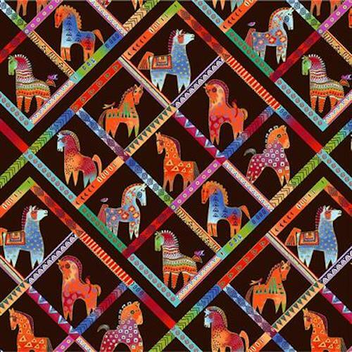 Laurel Burch ***FIESTA HORSES*** Dark Brown Metallic - Y3410-16M