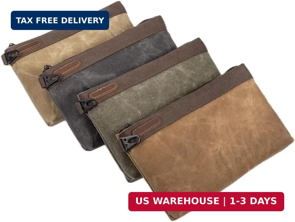 Waxed Canvas Tool Pouches 4 Pack - 11-Inch Heavy-Duty Zipper Tool Bags Set, Wate