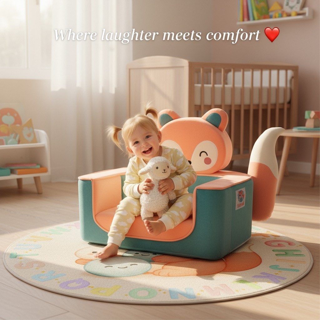 Fox Toddler Chair Kids Foam Sofa | Kawaii Montessori Kids Seat | Soft Armchair