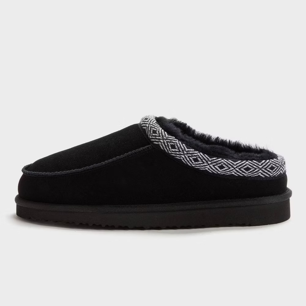dluxe by dearfoams Men's Lith Shearling Clog Slide Slippers - Taping Black