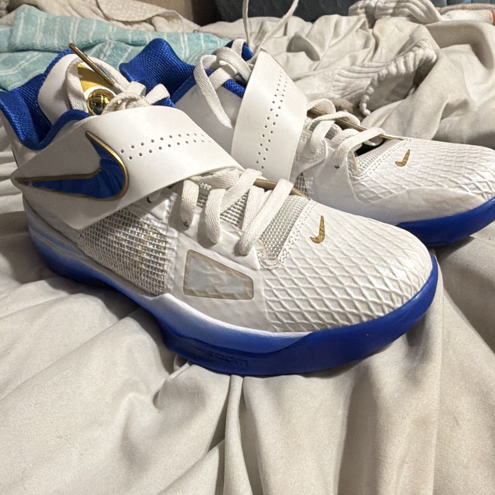 Nike KD 4 The Real MVP Summit White Hyper Royal Gold Lace-Up Strap