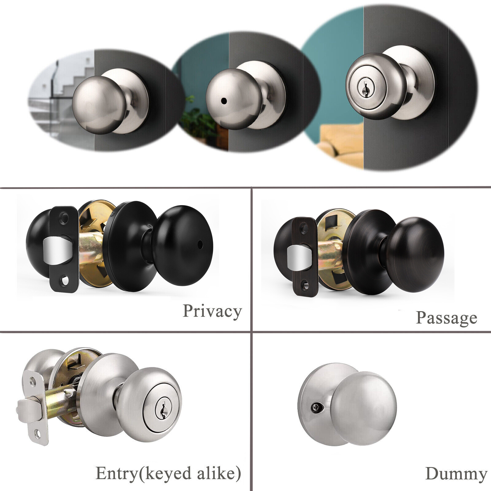 Probrico Entry/Privacy/Passage/Dummy Set Round Door Knobs Adjustment Backset