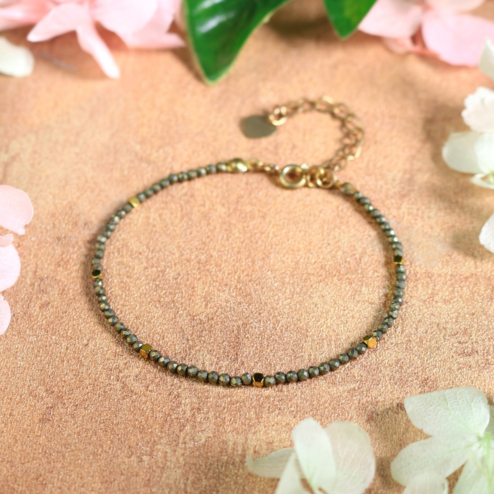 Natural Faceted Golden Pyrite Beads Healing Crystal Minimalist Delicate Bracelet