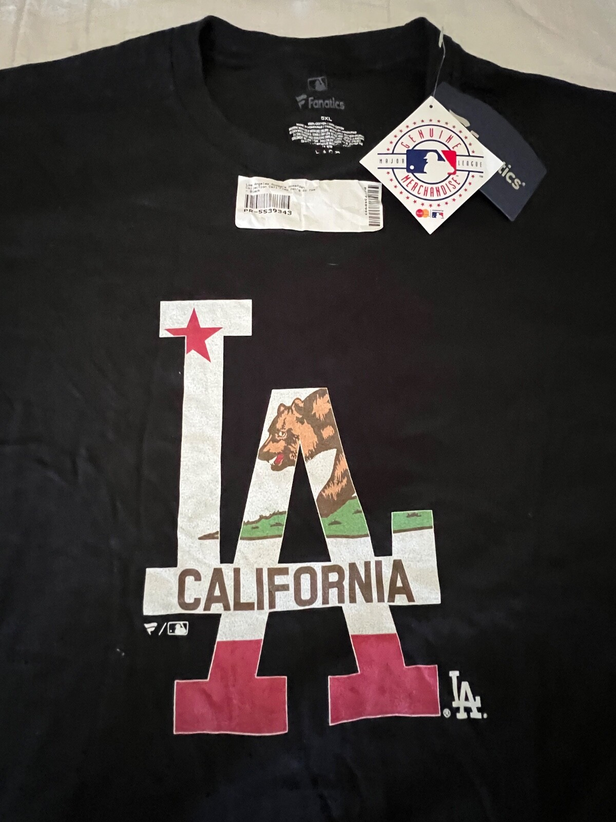 Los Angeles Dodgers California Flag Design Fanatics NEW Baseball 5XL T Shirt
