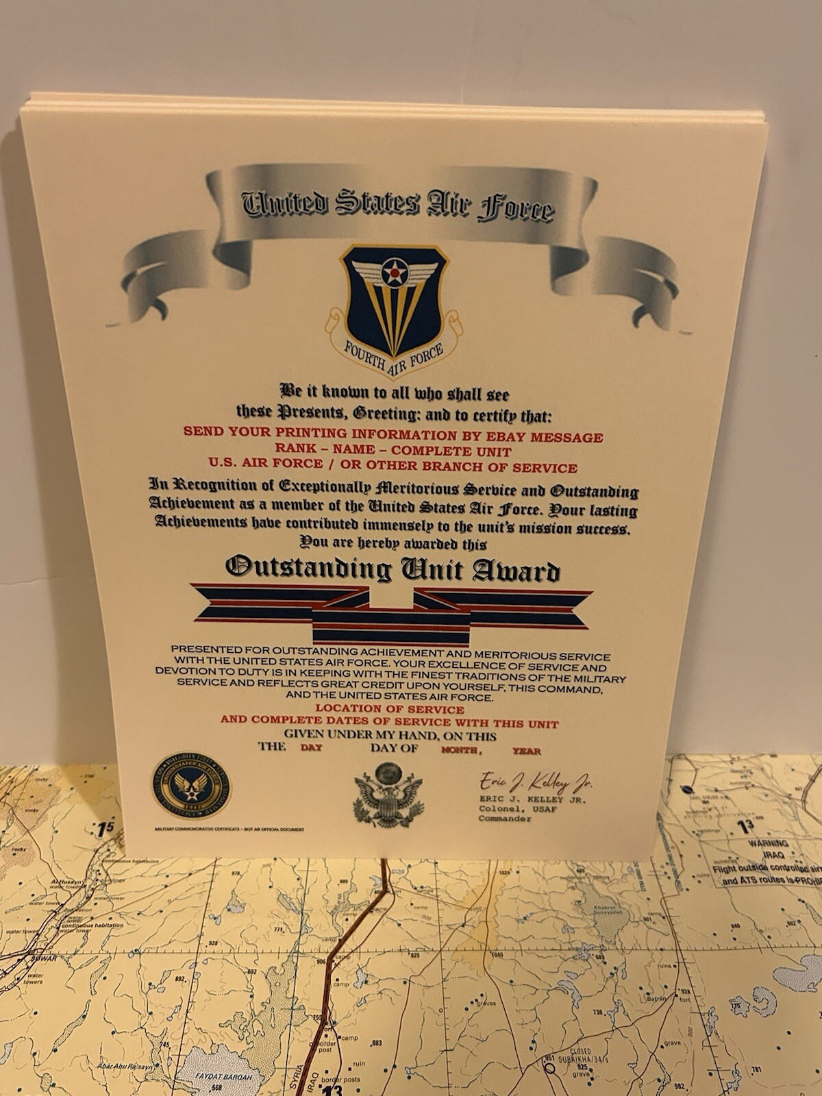 U.S. AIR FORCE / FOURTH AIR FORCE - OUTSTANDING UNIT AWARD CERTIFICATE