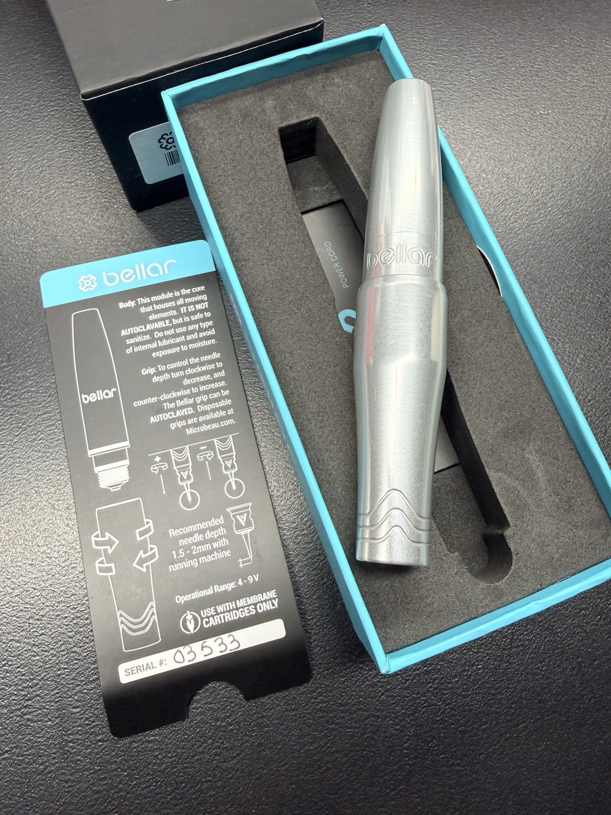Microbeau Bellar Tattoo Pen Machine SILVER w/ Box & Cord