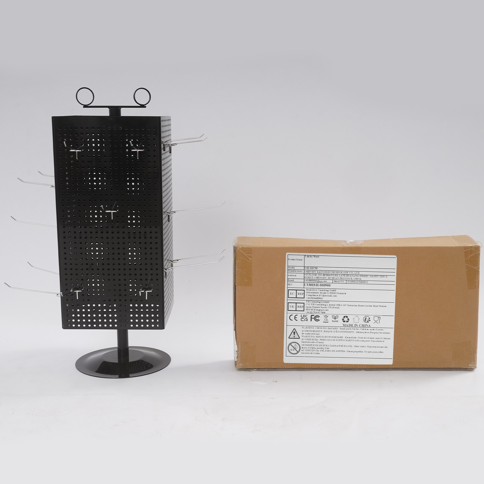 20 Hook Rotating Pegboard Display Stand 4-Sided Metal Spinner Rack Retail