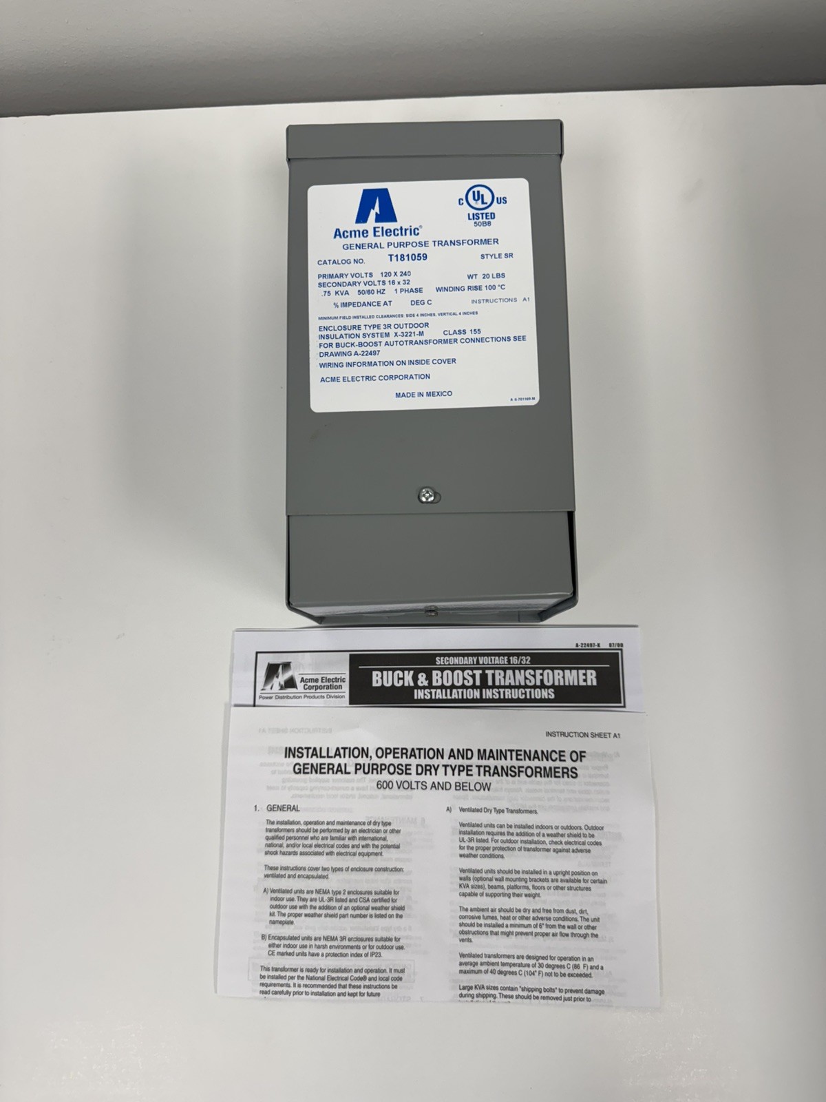Acme Electric T181059 General Purpose Transformer 120x240 Volts 50/60Hz