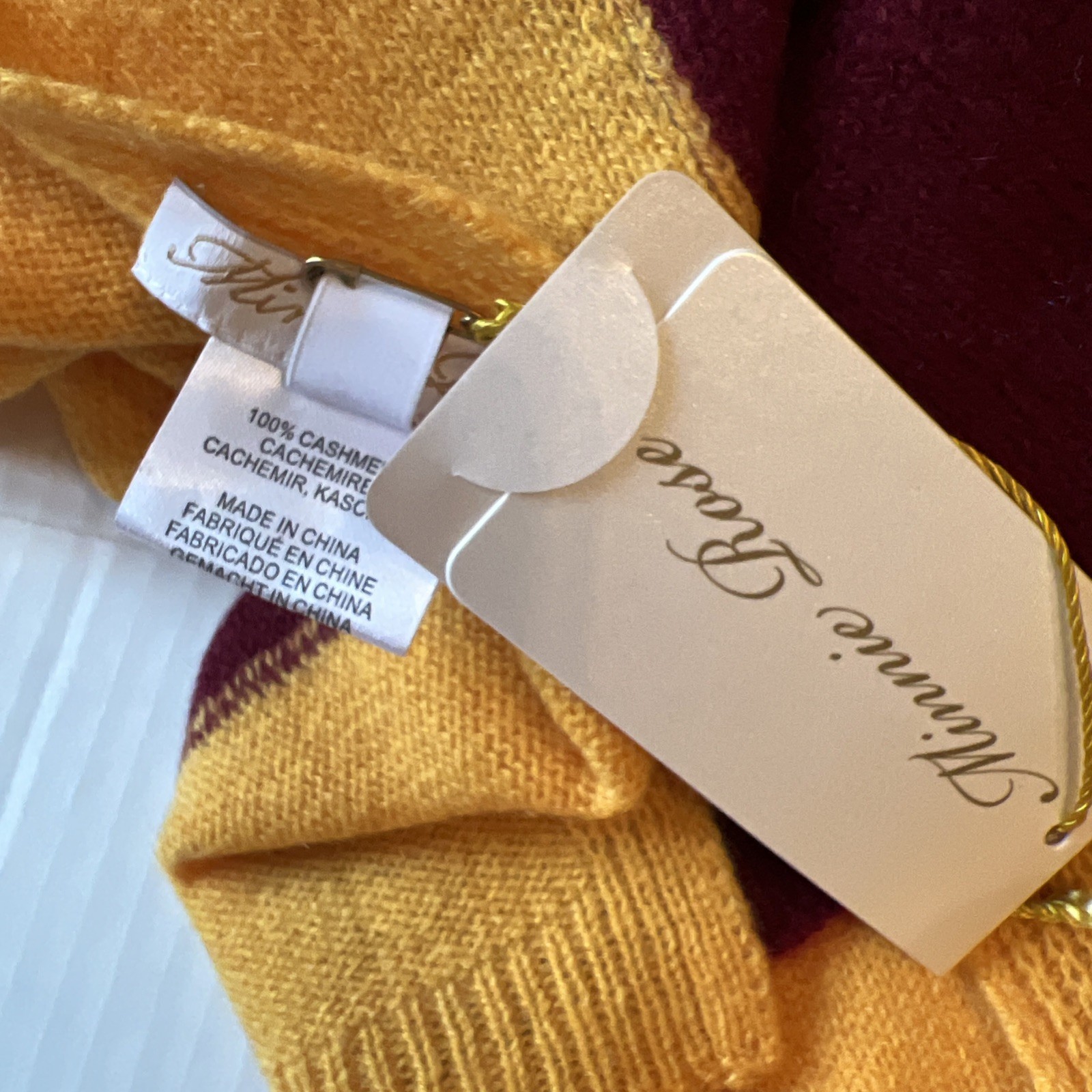 Minnie Rose Unisex 100% Cashmere Color Blocked Sport Scarf Crimson Tide/Gold NWT
