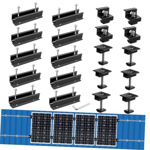 Black Solar Panel Mounting Brackets - 4.72" Rails + 1.38" & 1.18" Clamps