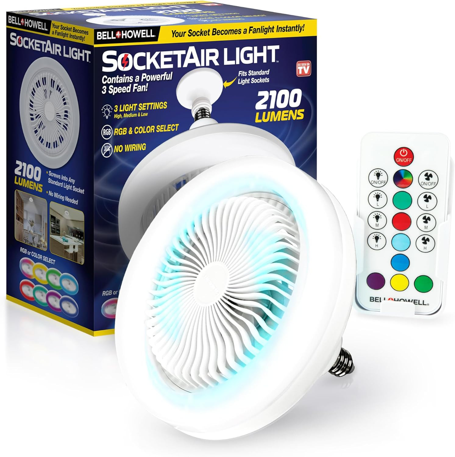 Socketair Wireless Ceiling Fan Light with Remote Control, Extender,110-120 Volt,