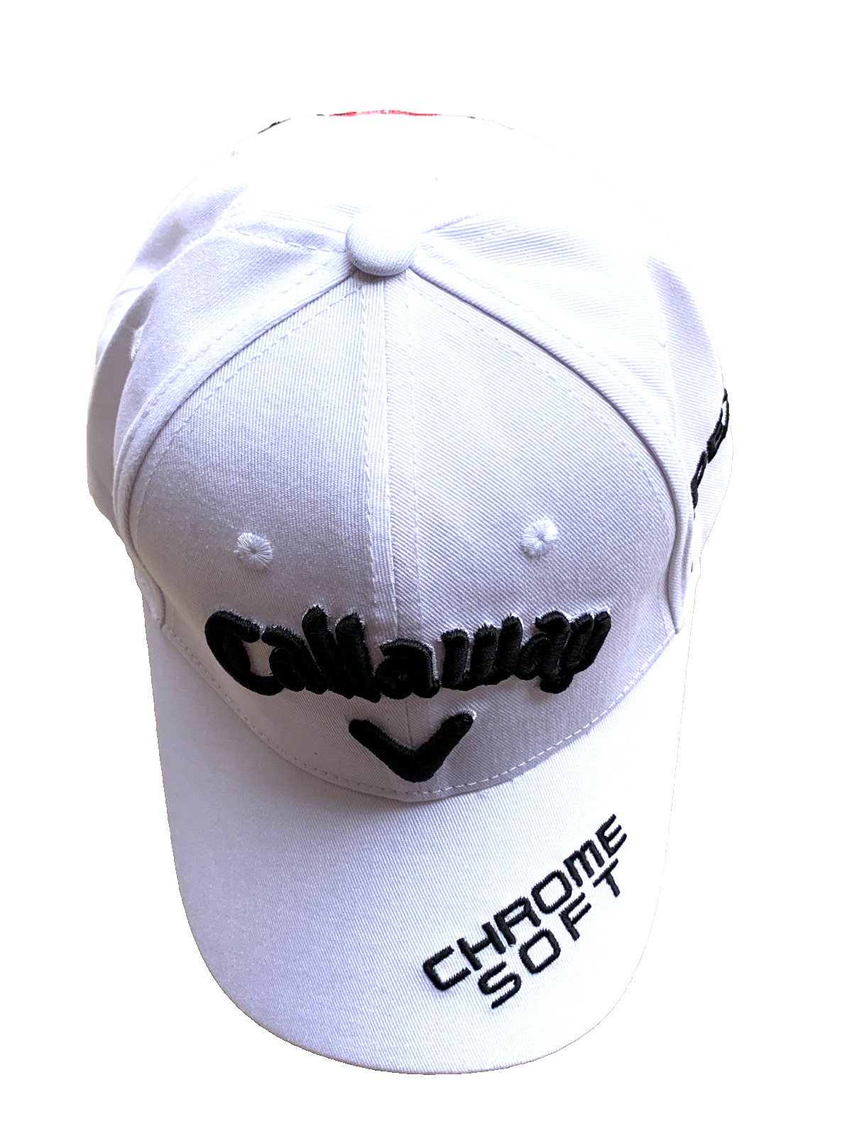 White Golf Cap w/ 3D Embroidery in Black. Popular Golf Company. Factory 2nd