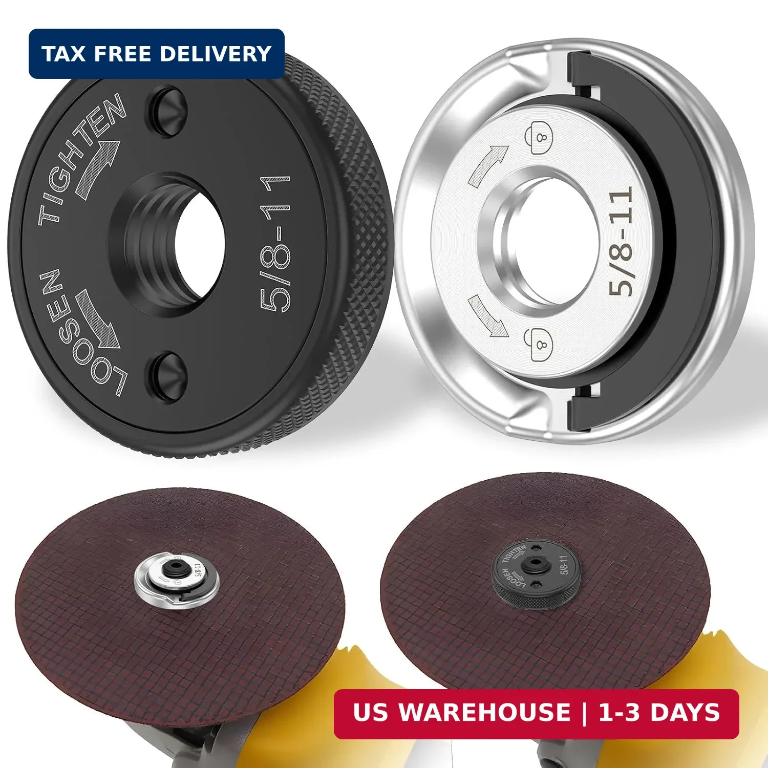 2Pcs 5/8"-11 Angle Grinder Flange Nuts, Tool-Free Quick Release Grinder Flange L
