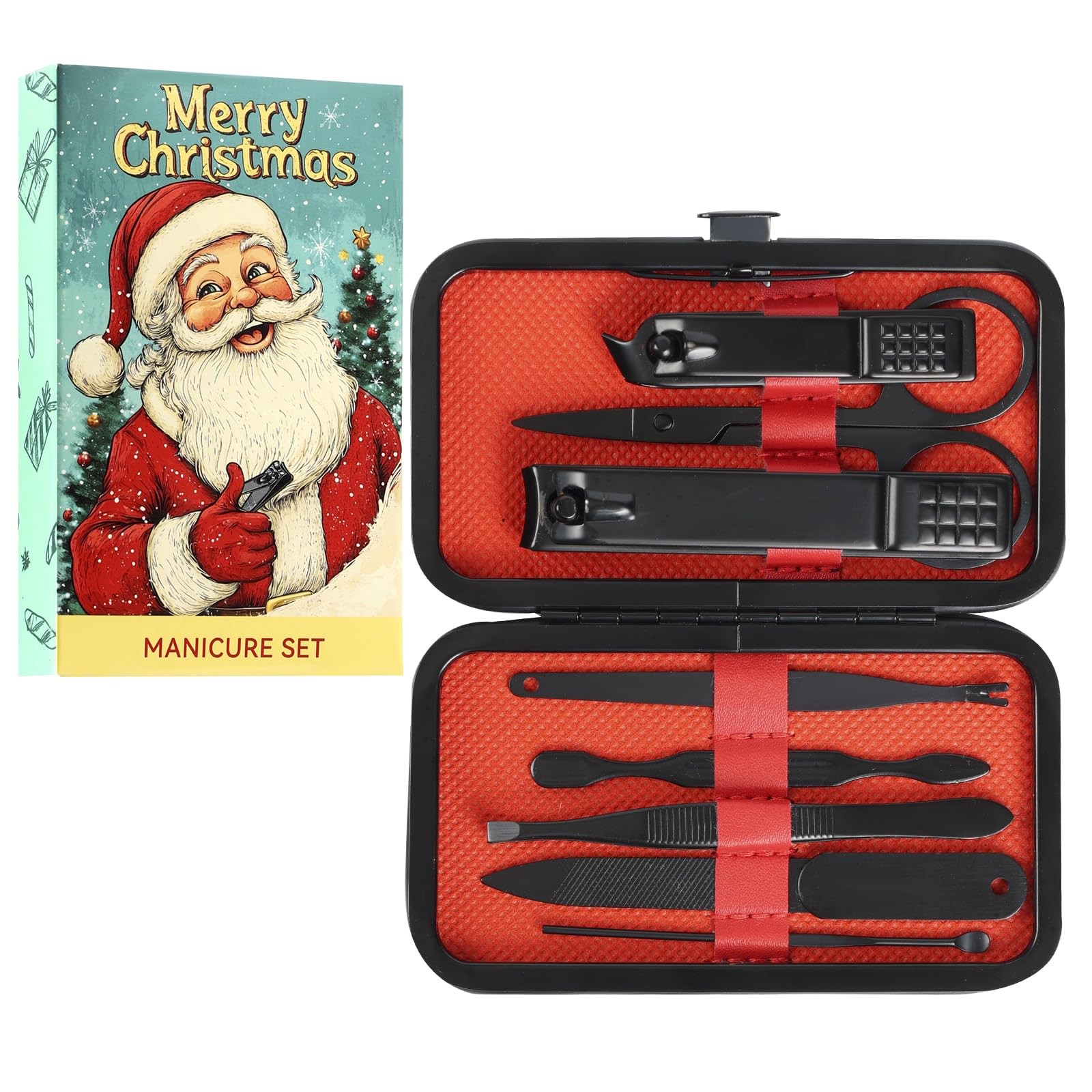 Manicure Set - Stocking Stuffers for Men & Women, 8 Pieces Stainless black