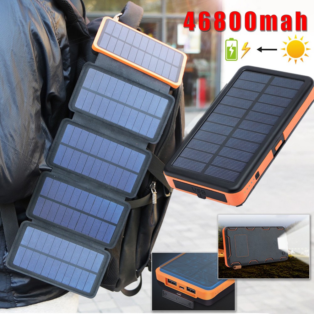Folding 46800mAh Solar Power Bank 6 Solar Panel Portable Phone Charger /Backpack