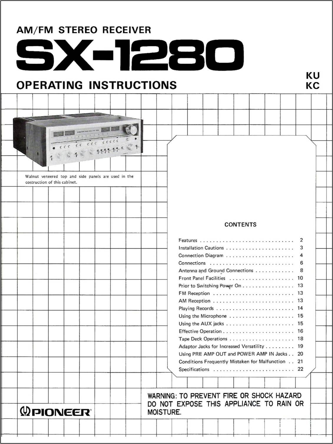 Pioneer SX-1280 Stereo Receiver Owners Manual