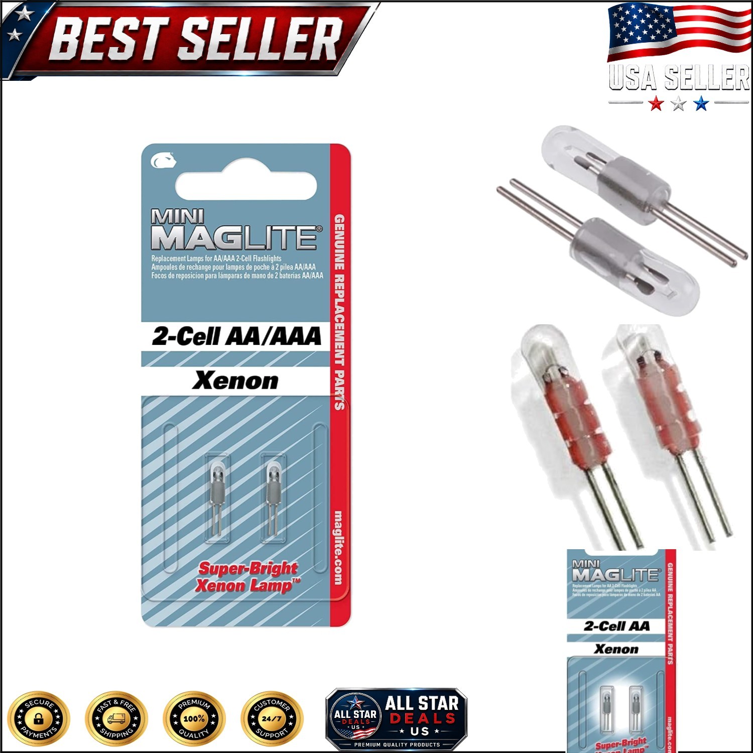 High-Performance LED Replacement Bulbs for Mini Maglite Flashlights, 2-Pack