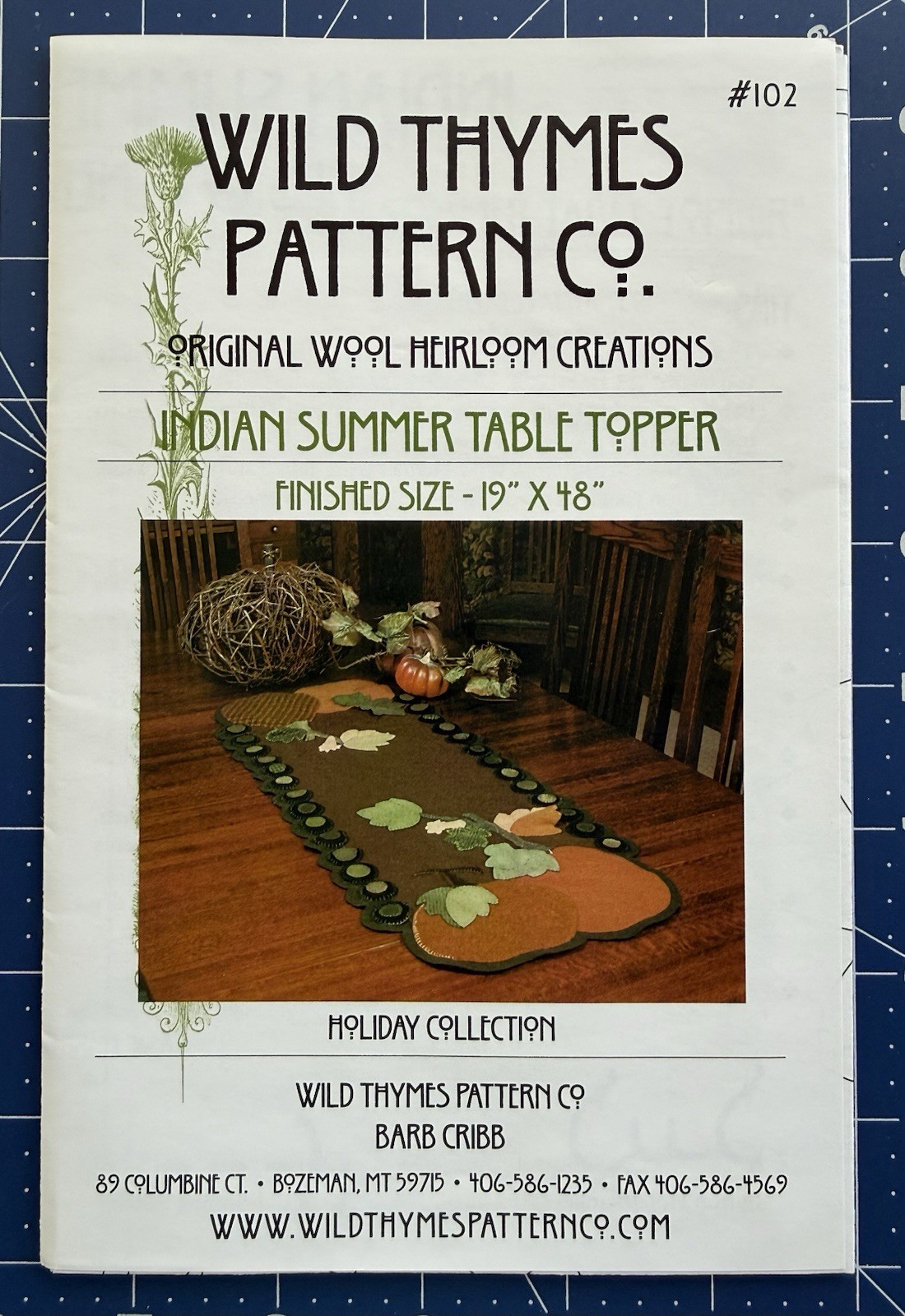 Wild Thymes Pattern Co. Wool Appliqué 19”x48” Indian Summer Table Topper UC