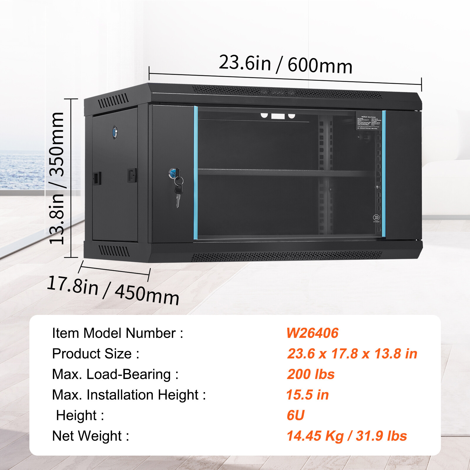 6U Wall Mount Network Server Rack Cabinet Enclosure 15.5'' Deep Door Lock