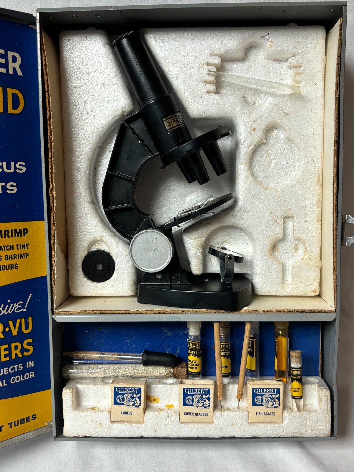 Gilbert Microscope and Lab Set Metal Case With Original Booklet And Accessories