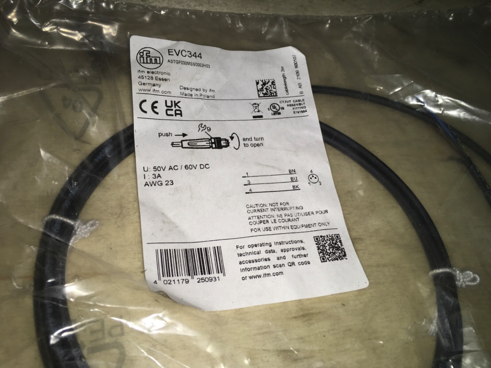 IFM Electronic EVC344, connection cable, NIB, JRM-193