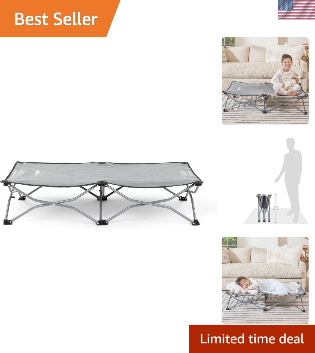 My Cot Portable Bed in Grey - Lightweight and Comfortable for Young Ones