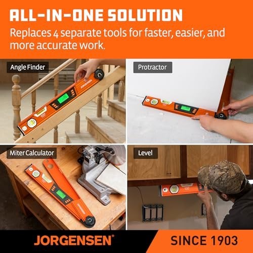 Digital Angle Finder Tool - Multi-Angle Protractor with Backlit LCD & Level Bubb