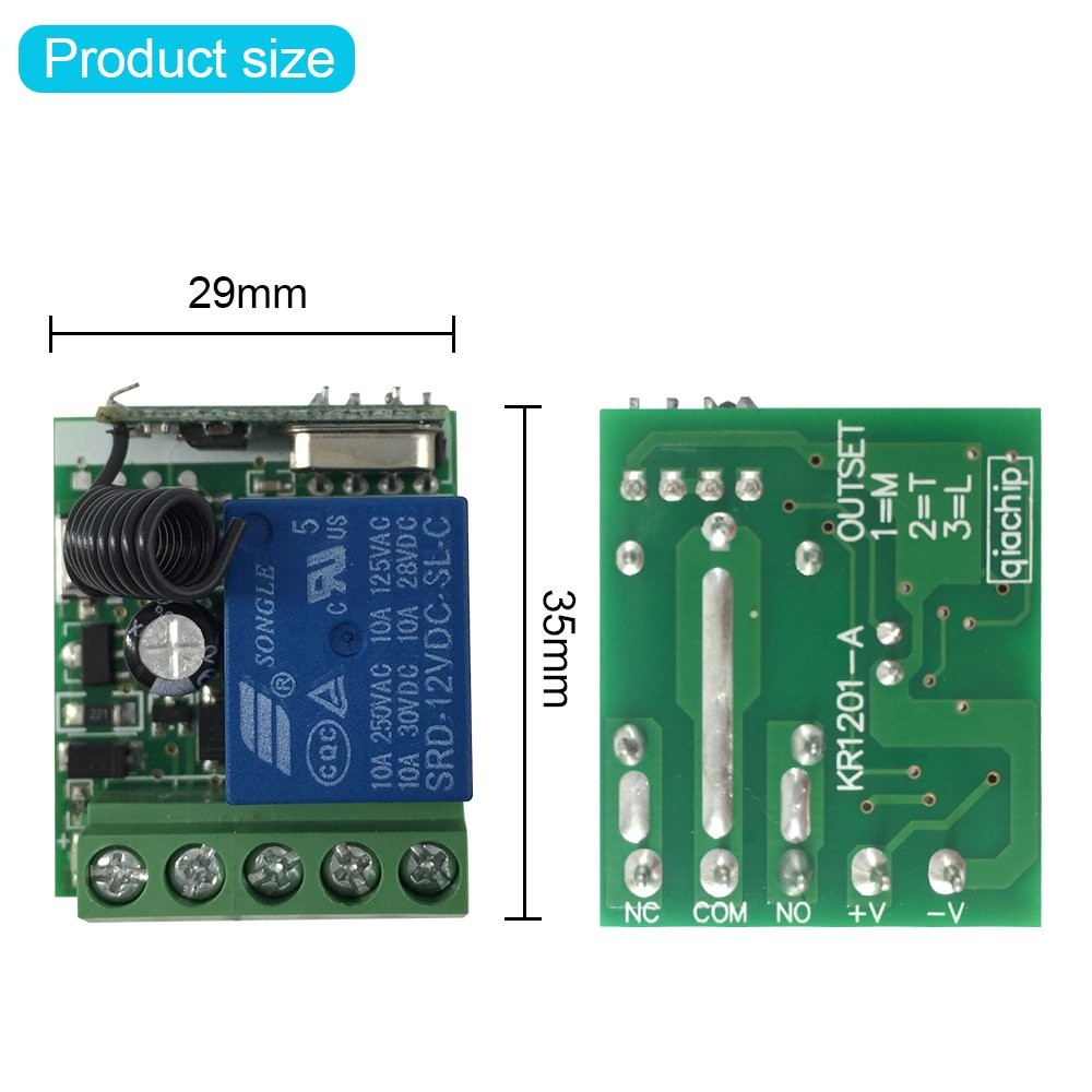 QIACHIP 433Mhz Universal Wireless Remote Control Switch DC 12V 1CH Relay Rece...