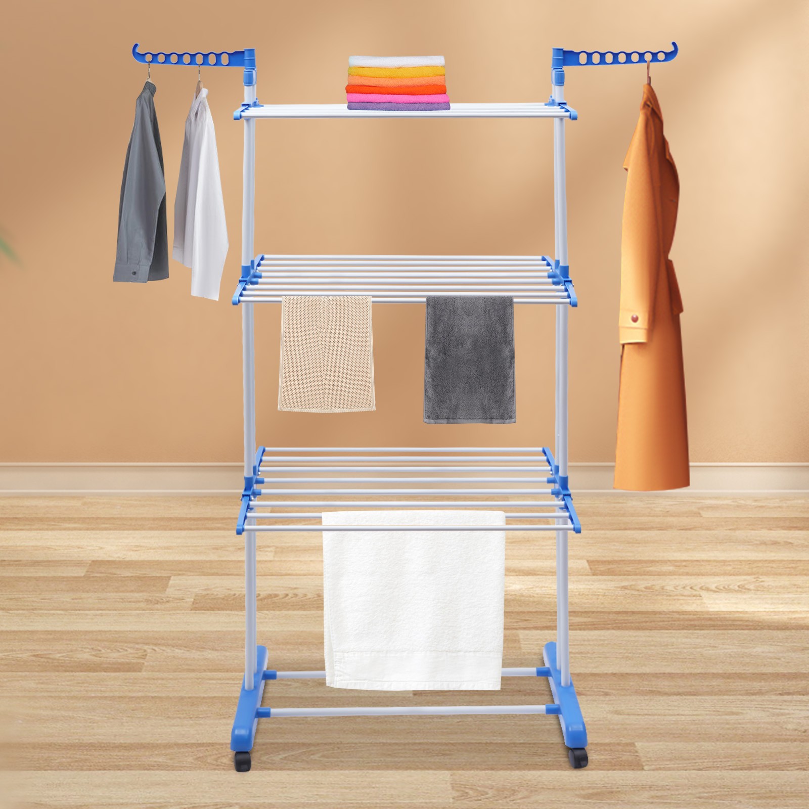 Heavy Duty Laundry Clothes Drying Rack Foldable Garment Rolling Dryer Hanger