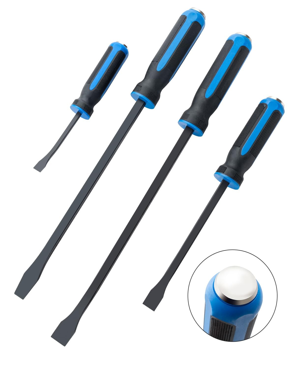 4-Piece Heavy Duty Pry Bar Set with Thicker Hammer Strike Cap and Angled Tip ...