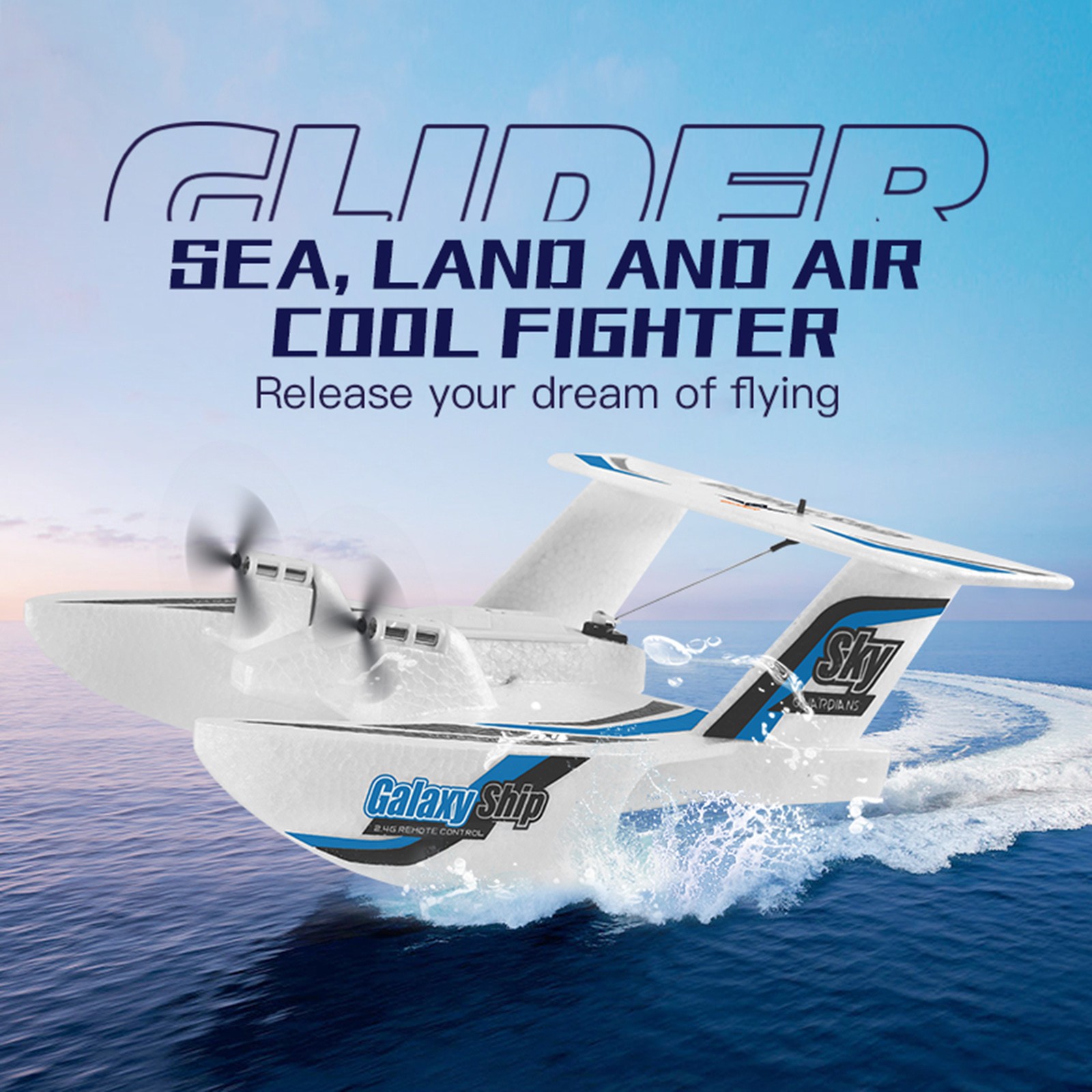 RC Plane For Water Land & Air Aircraft 3Ch Remote With 2 Batteries 2.4Ghz `Blue`