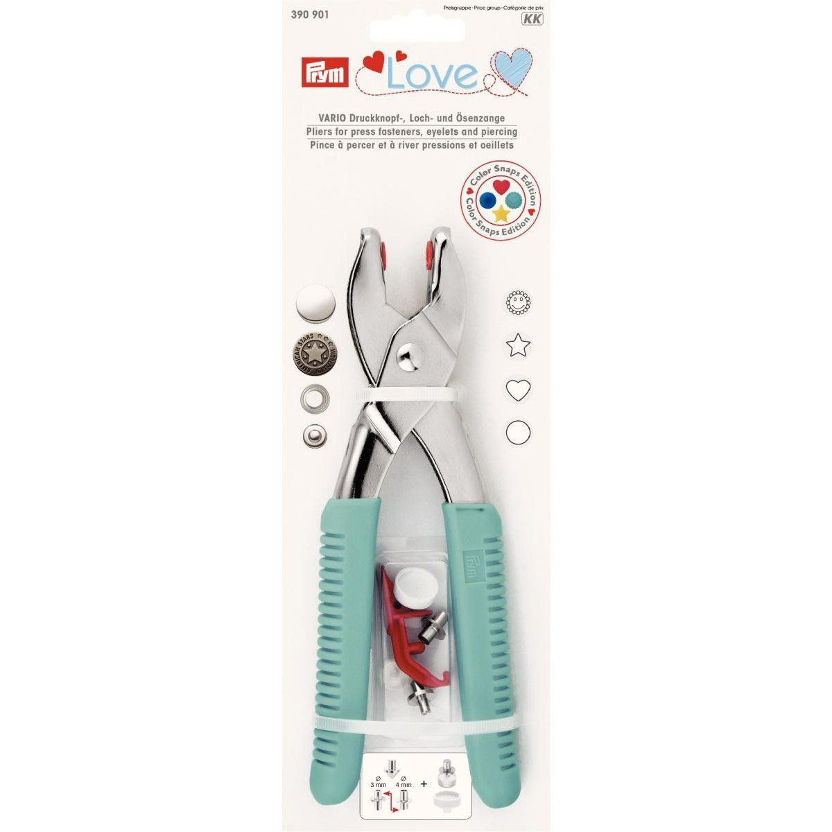 Prym Love Vario Pliers with ColorSnaps Tools and Piercing Tool, Metal [390901]