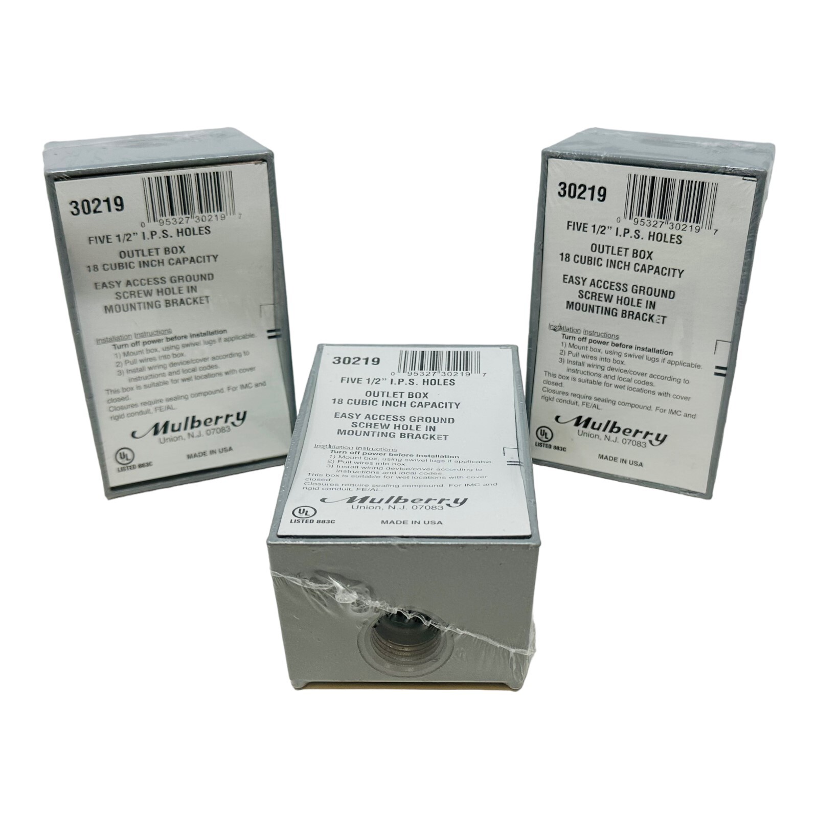 MULBERRY 30219 FIVE 1/2" IPS HOLES OUTLET BOX 18in³ NEW/FACTORY SEALED QTY 3pcs