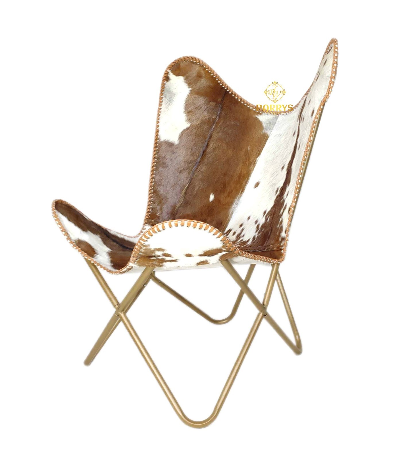 Leather Butterfly Folding Accent Chair Modern Rustic Living Room Seating Cowhide