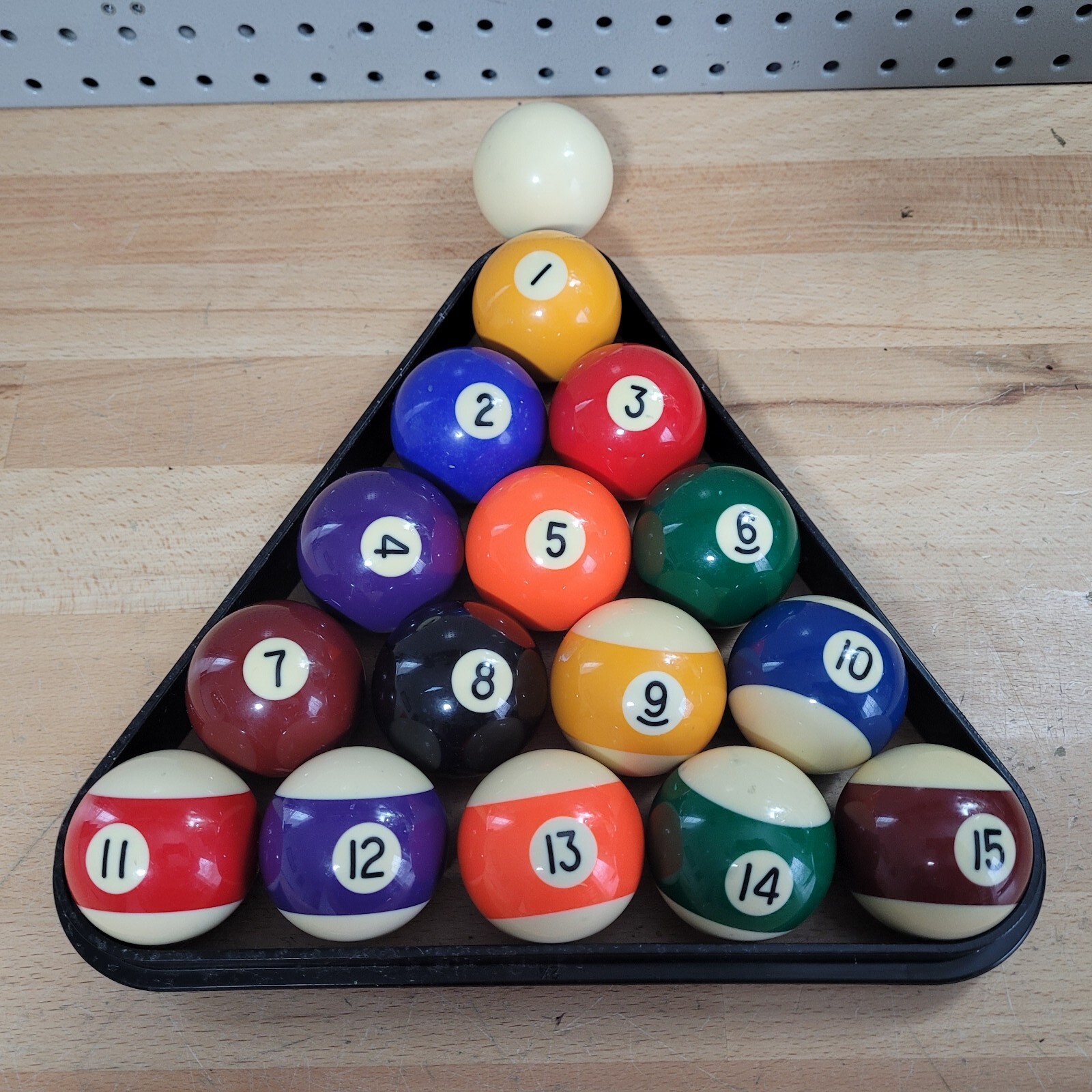 Vintage Pool Ball Set Of 16 Very Nice Condition w/ Rack and White Ball See Photo
