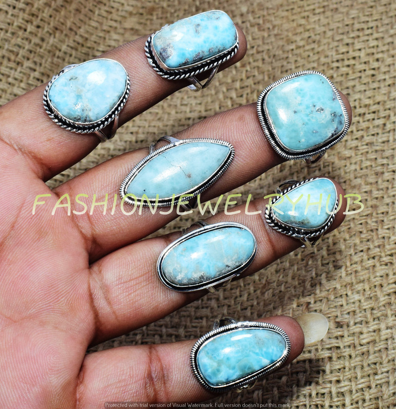 Larimar Gemstone 25pcs Rings Lot 925 Silver Plated Jewelry FR-2683