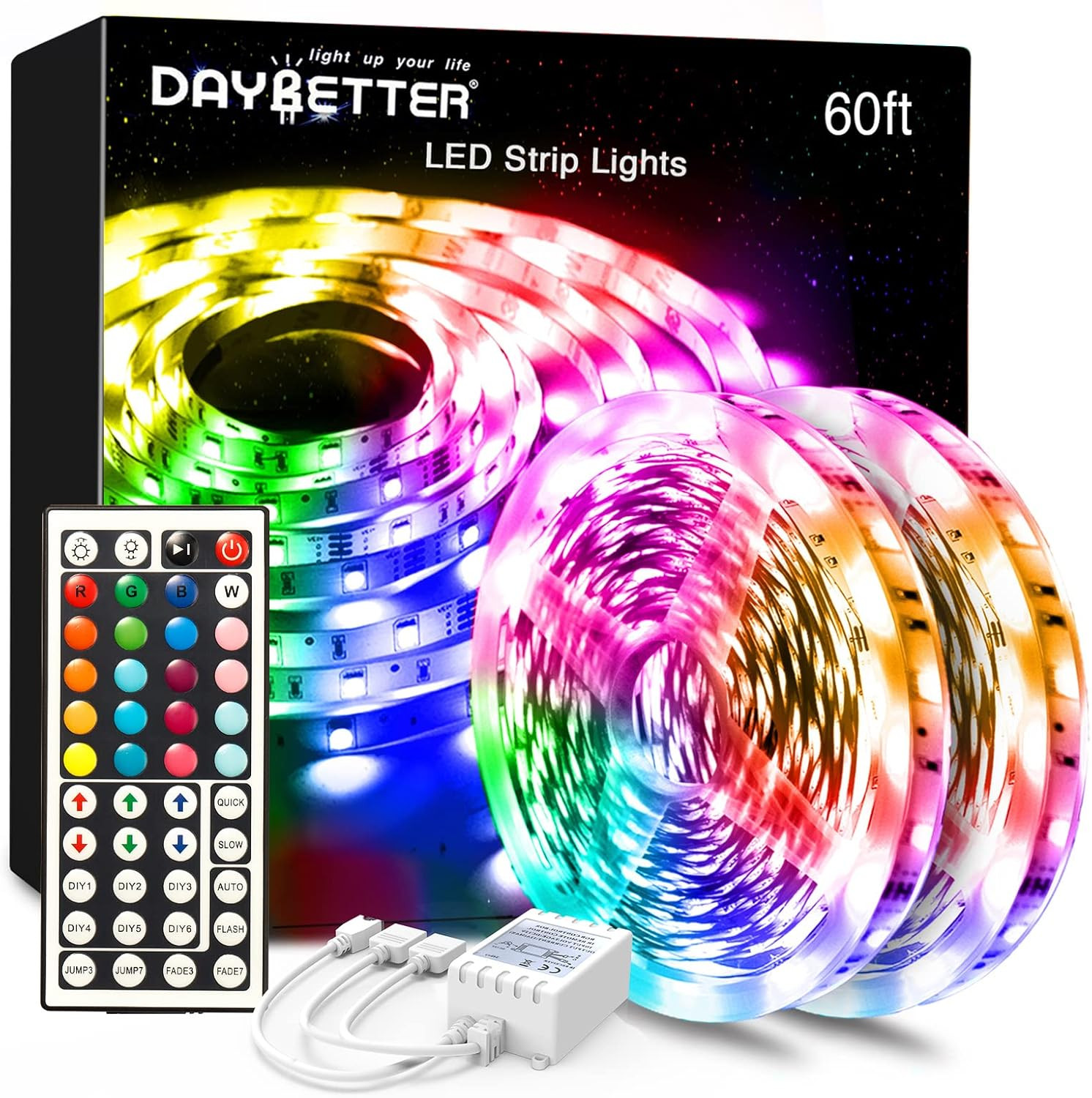 60FT Multicolor LED Strip Lights with Remote Color Changing for Home Decor