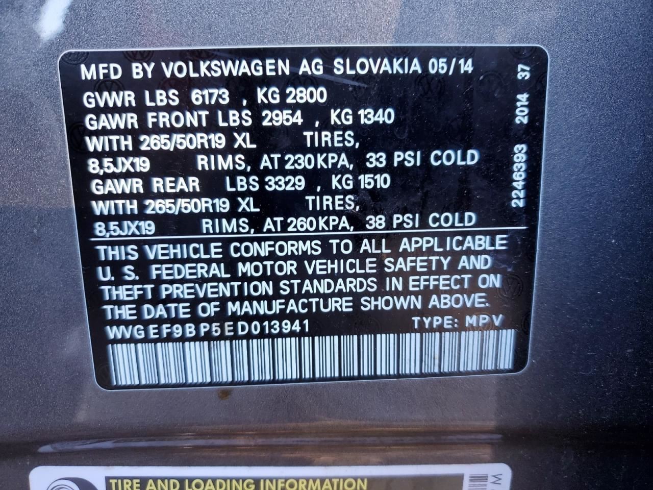 TOUAREG 2014 Glove Box 4989253