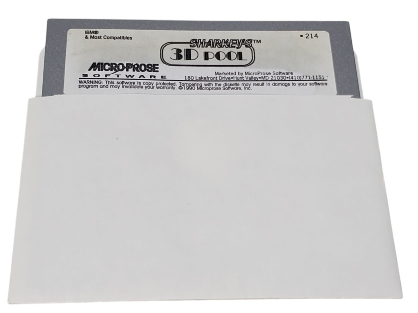 Vintage Sharkey's 3D Pool 5.25 Disk IBM DOS Computer Game Software