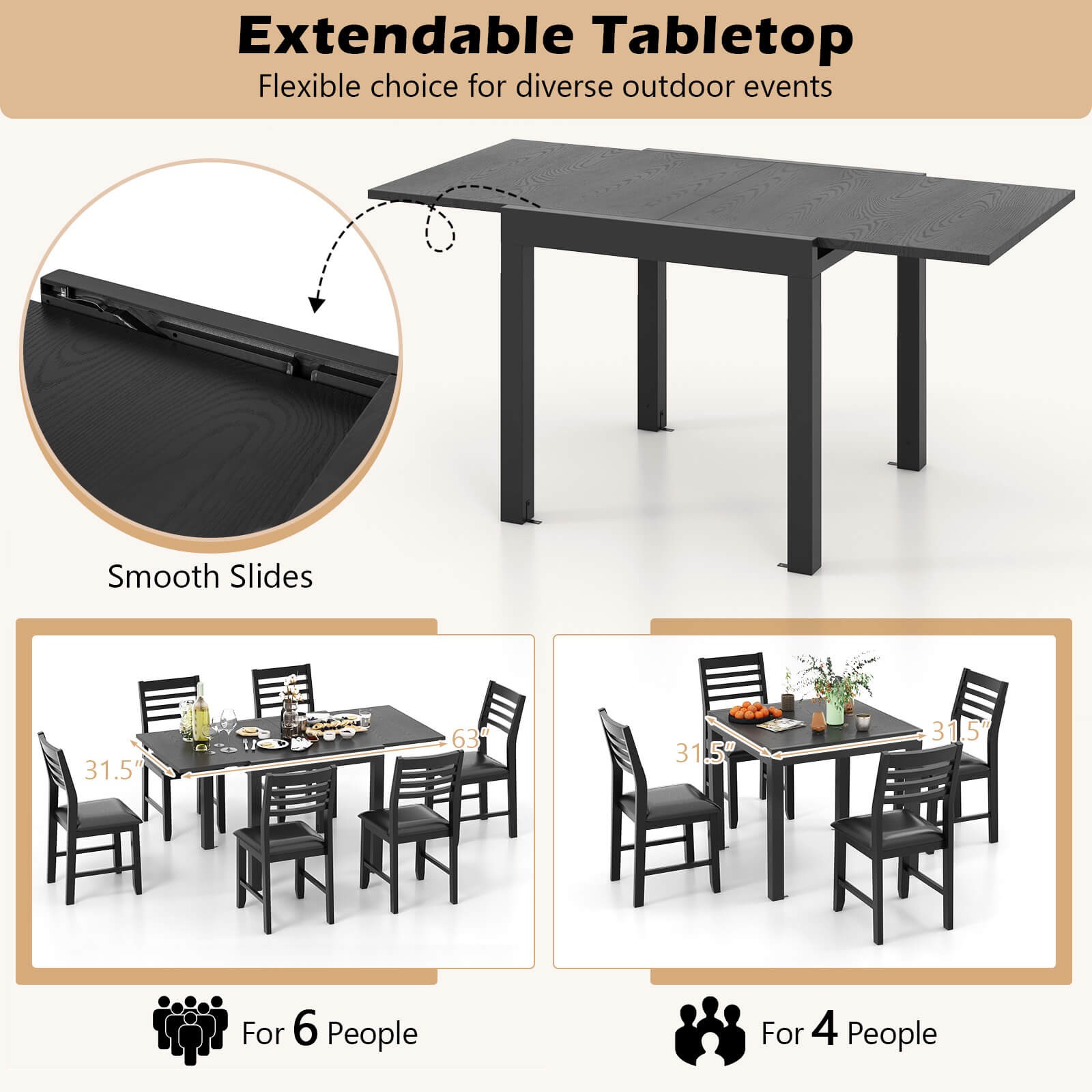 Patio Expandable Dining Table 31.5"-63" Adjustable Rectangular All Weather Table