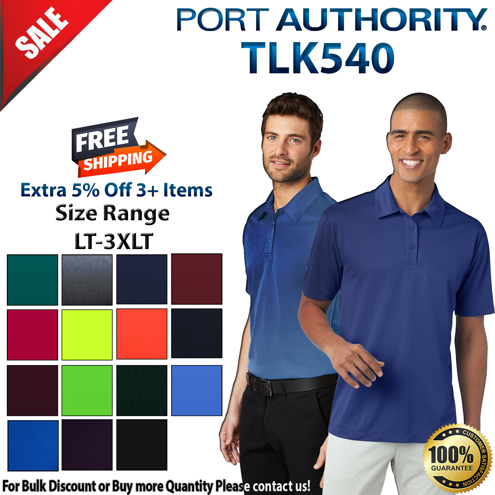 Port Authority TLK540 Mens Big & Tall Short Sleeve Dri-Fit Silk Touch Polo Shirt
