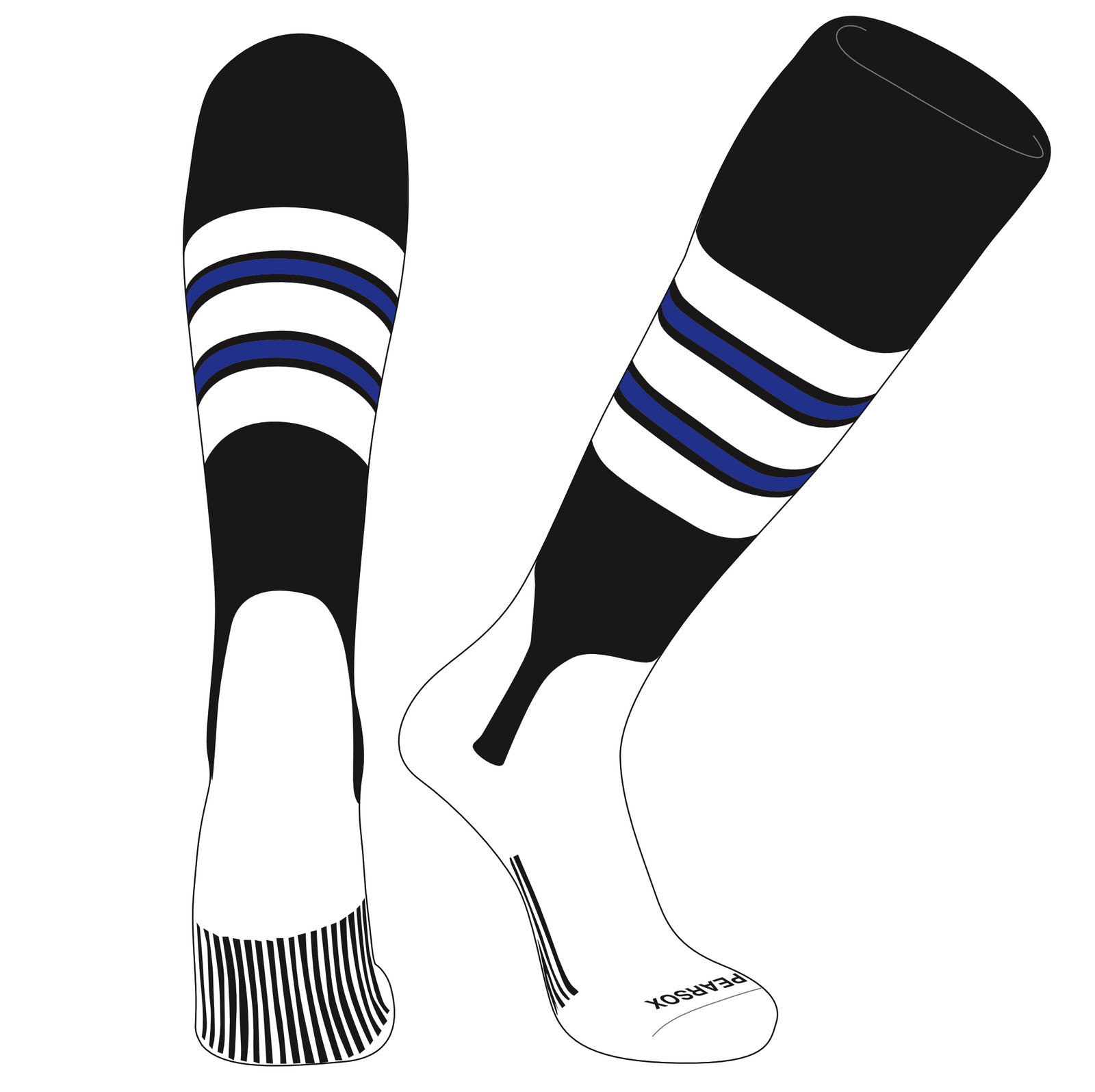 PEAR SOX OTC Baseball Softball Stirrup Socks (E, 5in) Black, White, Royal